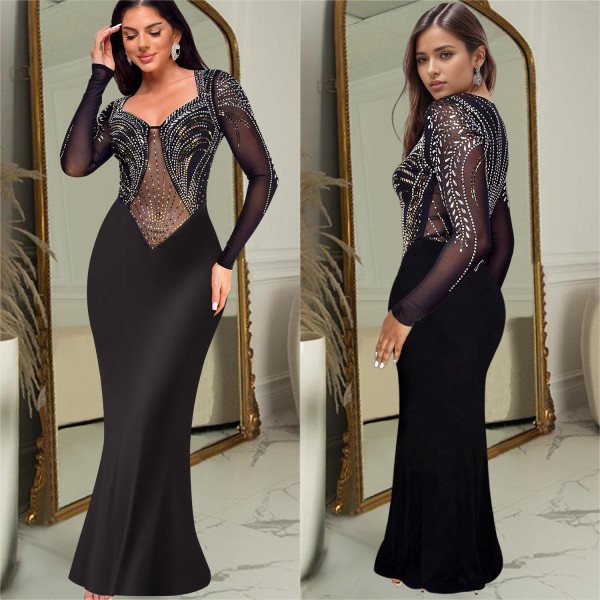 EVE Hot Drill Long Sleeve Slim Maxi Dress GFYX-C7042