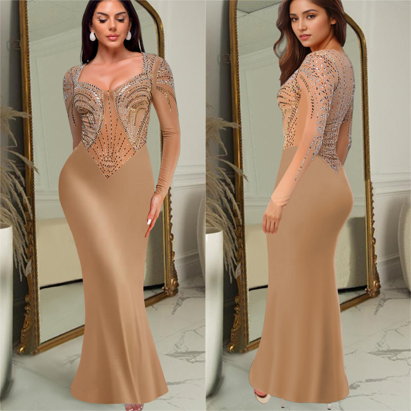 EVE Hot Drill Long Sleeve Slim Maxi Dress GFYX-C7042