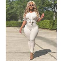 EVE V Neck Solid Color Loose Two Piece Pant Set SXF-A89003