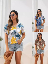 EVE V Neck Short Sleeve Print T Shirt GMES-S1036