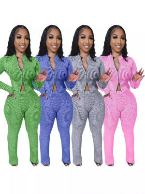 EVE Knit Sweater Zipper Casual Pants Set NYF-8179
