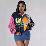 EVE Patchwork Color Block Letter Print Sweatshirt SFY-537