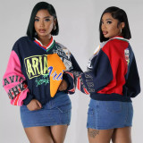 EVE Patchwork Color Block Letter Print Sweatshirt SFY-537