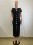 EVE Vintage Knit Short Sleeve Midi Dress QODY-6048