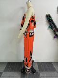EVE Printed Slash Shoulder Irregular Split Wide Leg Jumpsuit NY-10885