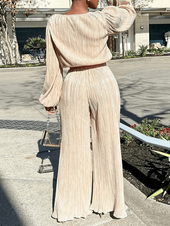 EVE Solid Color Loose Long Sleeve Pants Suit GWDS-240710