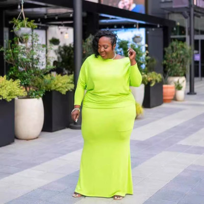 EVE Plus Size Solid Color Long Sleeve Maxi Dress YS-2411