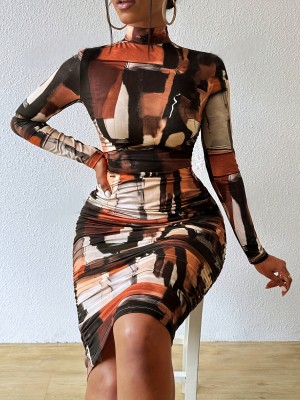 EVE Long Sleeve Print Slim Bodycon Dress GFMA-0421