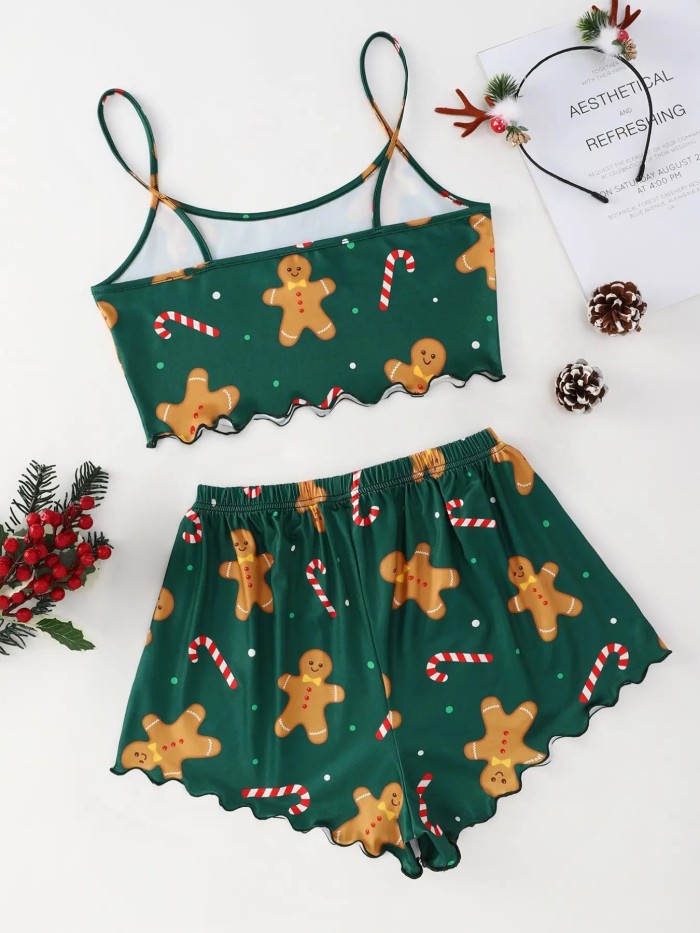 EVE Christmas Prints Summer Vest Lounge Wear Short Set GXMB-9586