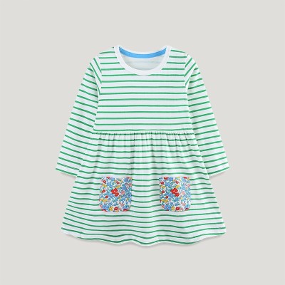EVE Kids Girl Striped Round Neck Pocket Print Princess Dress GASD-1518
