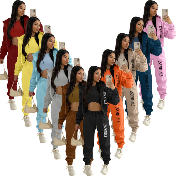 EVE Letter Print Padded Sweatshirt Hooded Sport Pants Set OUQF-6210