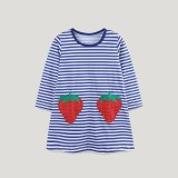 EVE Kids Girl Strawberry Embroidery Knit Stripe Dress GASD-1536
