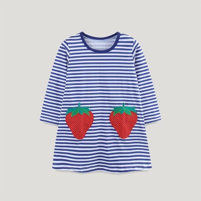 EVE Kids Girl Strawberry Embroidery Knit Stripe Dress GASD-1536