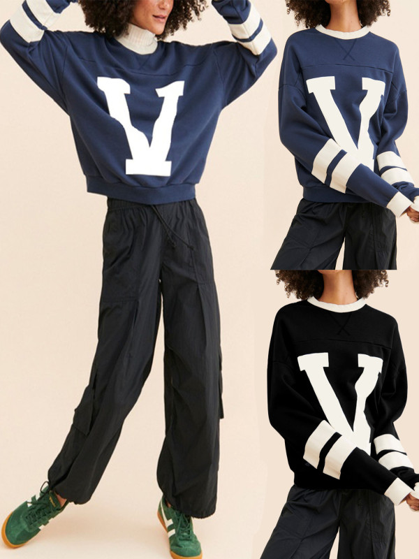 EVE Color Block Letter Print Knits Sweatshirt GWDS-0403