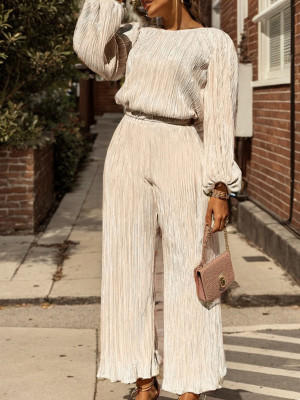 EVE Solid Color Loose Long Sleeve Pants Suit GWDS-240710