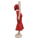 EVE Solid Color Sleeveless Bow Two Piece Skirt Set BY-7028