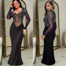 EVE Long Sleeve Hot Drill Solid Maxi Dress BY-C7042