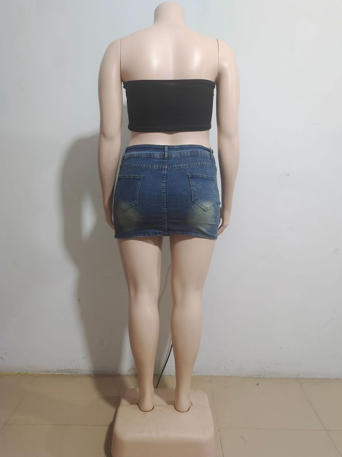 EVE High-waisted Vintage Washed Denim Mini Skirt GAKF-A40809