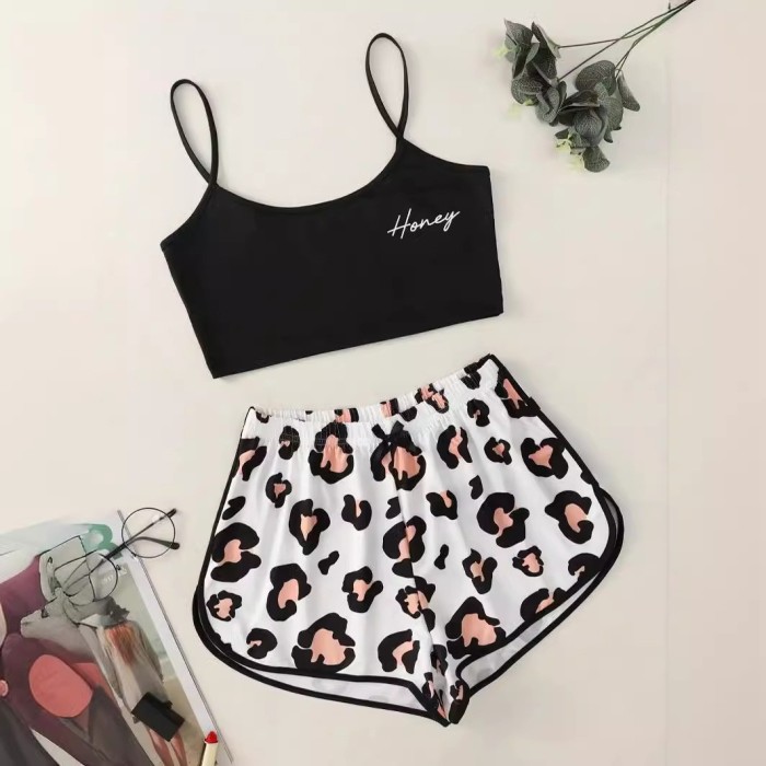 EVE Letter HONEY Print Camisole Top Shorts Loungewear Pajamas GXMB-TL9289