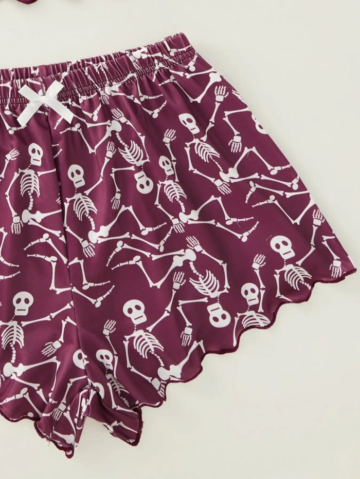 EVE Skull Skeleton Printed Shorts Loungewear Set GXMB-TL9443_VT