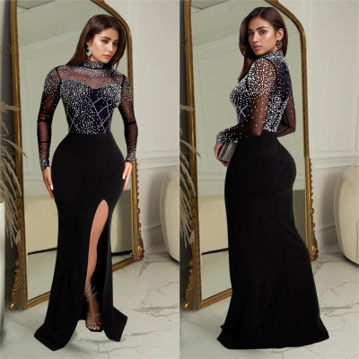 EVE Long Sleeve Hot Drill Split Maxi Dress BY-C7045