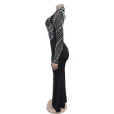 EVE Solid Color Hot Drill Long Dress BY-C7043