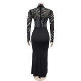 EVE Solid Color Hot Drill Long Dress BY-C7043