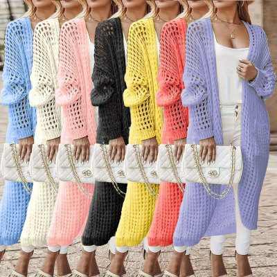 EVE Plus Size Solid Long Hollow Out Sweater Cardigan Jacket FSXF-633