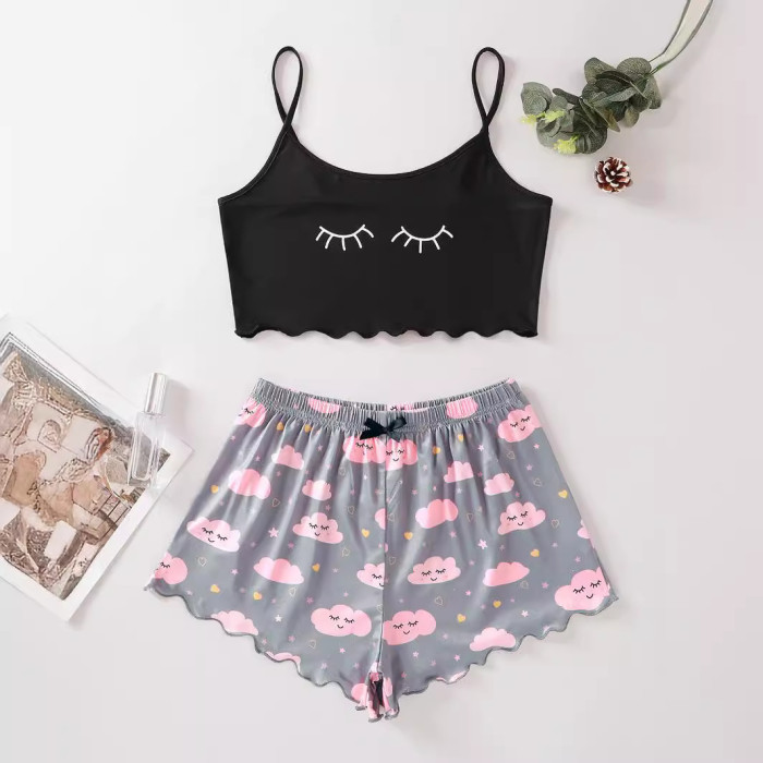 EVE Clouds Vest Camisole Top Shorts Loungewear Set GXMB-TL9201