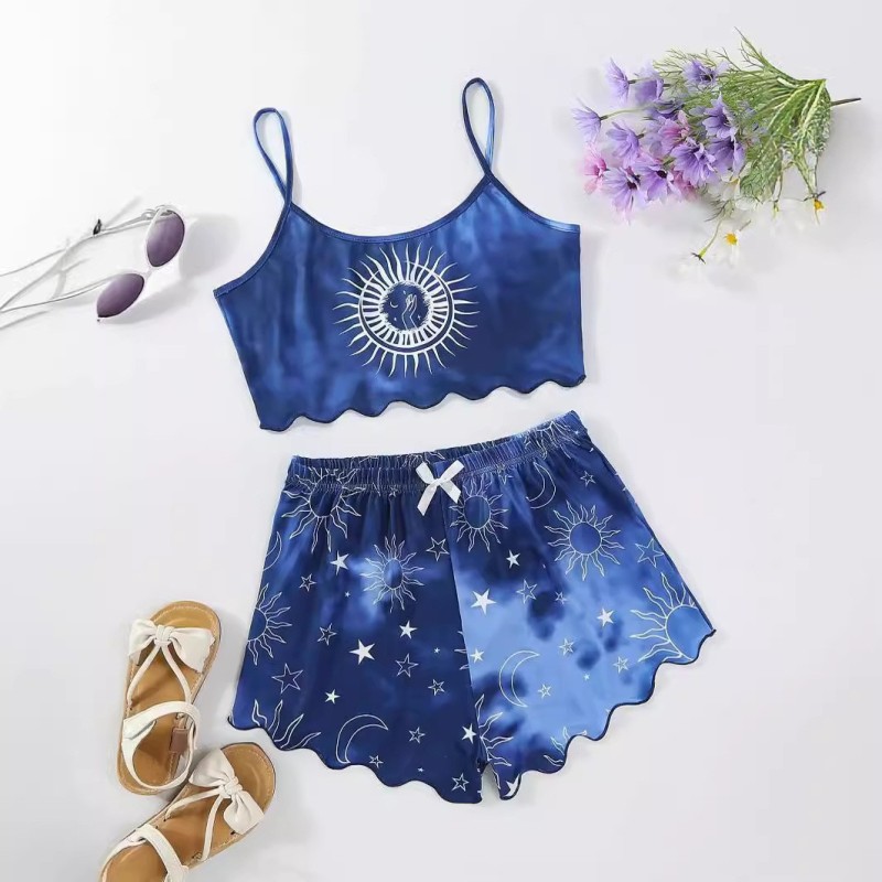 EVE Tie Dye Print Sling Tops Loungewear Shorts Set GXMB-TL9453