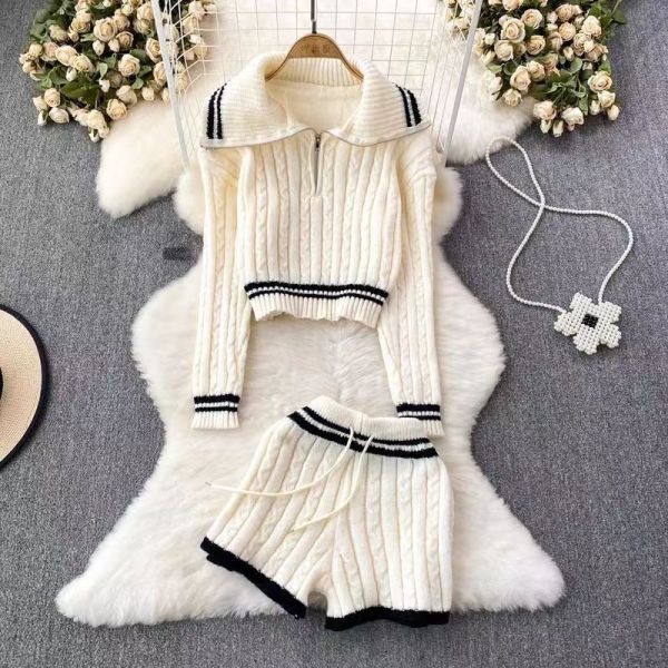 EVE Contrst Color Sweater Long Sleeve Shorts Suit GPND-lw230968