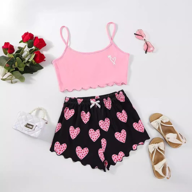 EVE Love Print Sling Vest Shorts Loungewear Set GXMB-TL9613_PK