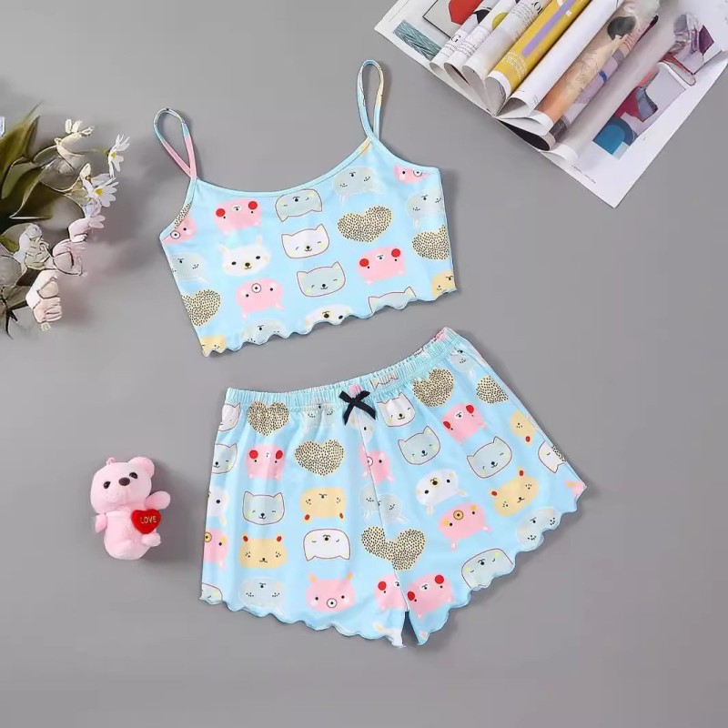 EVE Cartoon Cat Print Homewear Pajama Set GXMB-TL9832_BU