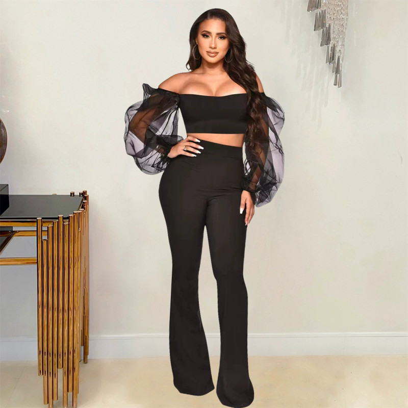 EVE Off Shoulder Solid Color Two Piece Pants Set YD-1154