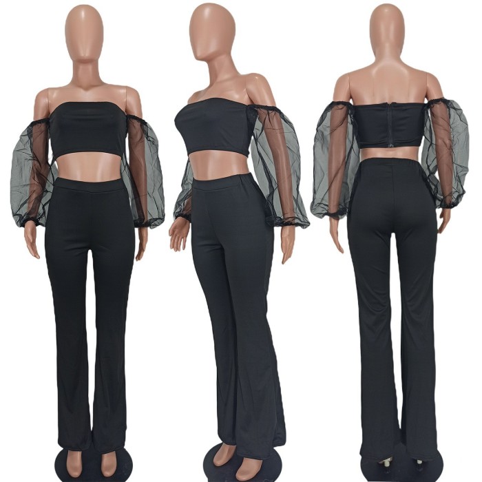 EVE Off Shoulder Solid Color Two Piece Pants Set YD-1154