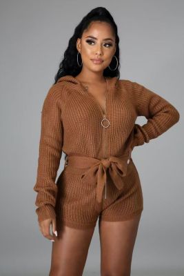 EVE Fashion Zipper Hooded Sweater Romper GDYF-6694