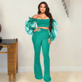 EVE Off Shoulder Solid Color Two Piece Pants Set YD-1154