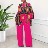 EVE Plus Size Print Long Sleeve Loose Two Piece Pants Set NNWF-8036