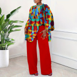 EVE Plus Size Print Long Sleeve Loose Two Piece Pants Set NNWF-8036