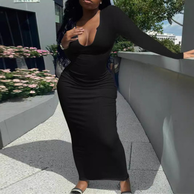EVE Long Sleeve Sexy U Neck Slim Maxi Dress LSD-2109
