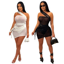 EVE Slant Shoulder See-through Irregular Mini Dress(Without Panties) CYA-901414