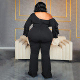 EVE Plus Size Solid Color Slash Shoulder Jumpsuit NNWF-6019