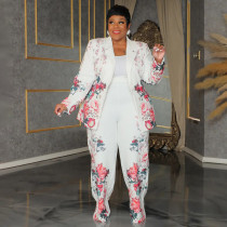 EVE Plus Size Print Blazer Coat And Pants Loose 2 Piece Set NNWF-6068