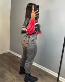 EVE Embroidered Flame Patchwork Jacket Leather (With Lining) NYF-8180