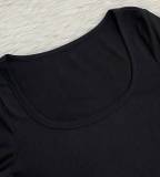 EVE Ribbed Slim Large U Neck Long Sleeve Top LSD-1949