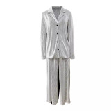 EVE Solid Color Cardigan Loose Two Piece Pants Set LSD-2222