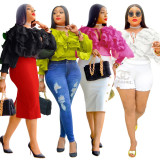 EVE Sexy V Neck Long Sleeve Tops CYA-901418