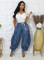EVE Drawstring Tie Up Bow Loose Jeans OD-D8708