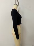 EVE Ribbed Slim Large U Neck Long Sleeve Top LSD-1949