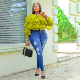 EVE Sexy V Neck Long Sleeve Tops CYA-901418